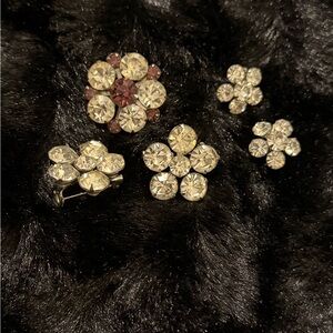 Vintage Purple & Clear Crystal Prong Set Brooches Set of 5..  1 in size